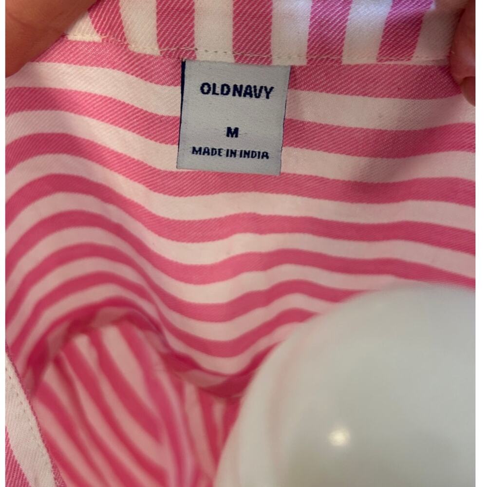Old Navy Women's Sz M Pink & White Striped Peasant Style Button Up Blouse #0207 - Picture 8 of 8